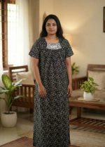 Traditional Cotton Nighty, 55 Inches Length - Black - Image 4