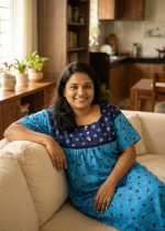 Comfortable Front Open Cotton Nighty With Buttons - 57 Inches long - Blue