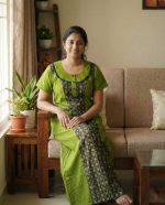 Comfortable Churidar Model Cotton Nighty - 55 Inches Long - Green