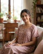 Comfortable Front Open Cotton Nighty With Buttons - 57 Inches long - Dusty Pink