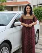 Comfortable Front Open Cotton Nighty With Buttons - 57 Inches long - Maroon + Chocolate Brown - Image 2