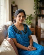 Comfortable Churidar Model Cotton Nighty with Buttons - 55 Inches Long - Blue