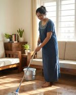 Comfortable Churidar Model Cotton Nighty with Buttons - 57 Inches Long - Blue - Image 2