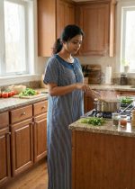 Comfortable Churidar Model Cotton Nighty with Buttons - 57 Inches Long - Blue + White Line - Image 2