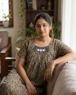 Traditional Cotton Nighty, 55 Inches Length - Light Yellow