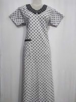 Comfortable Churidar Model Cotton Nighty with Peter-Pan Collar - 55 Inches Long - White - Image 4