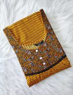 Comfortable Front Open Cotton Nighty With Buttons - 57 Inches long - Black + Yellow - Image 3