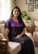 Comfortable Front Open Cotton Nighty With Buttons - 57 Inches long