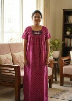 Traditional Cotton Nighty, 55 Inches Length - Rose - Image 2