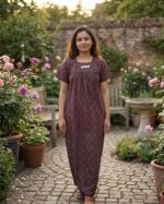 Traditional Ajrakh Nighty, 55 Inches Length - Maroon - Image 2