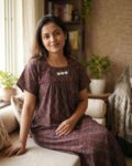 Traditional Ajrakh Nighty, 55 Inches Length - Maroon