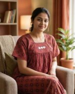 Traditional Ajrakh Nighty, 55 Inches Length - Red