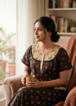 Comfortable Churidar Model Cotton Nighty, 55 Inches Long- Brown