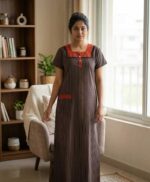 Comfortable Churidar Model Cotton Nighty, 55 Inches Long - Black - Image 2