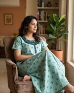 Comfortable Churidar Model Cotton Nighty, 55 Inches Long - Light Green