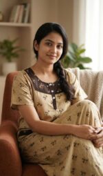 Comfortable Churidar Model Cotton Nighty, 55 Inches Long - Yellow