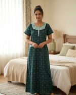 Comfortable Churidar Model Cotton Nighty, 55 Inches Long -  Green - Image 2