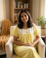 Traditional Cotton Nighty, 55 Inches Length, Hacoba Yoke - Yellow