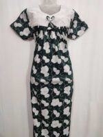 Traditional Cotton Nighty, 55 Inches Length, Hacoba Yoke - Green - Image 4