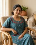 Comfortable Churidar Model Cotton Nighty, 55 Inches Long - Blue