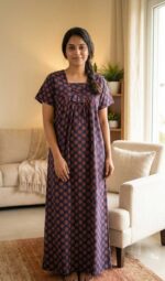 Traditional Cotton Nighty, 55 Inches Length - Bark Blue - Image 2