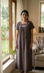 Traditional Ajrakh Nighty, 55 Inches Length - Blue - Image 2