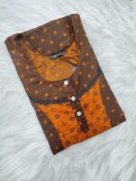 Comfortable Churidar Model Cotton Nighty, 55 Inches Long - Orange + Brown - Image 3