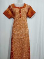 Comfortable Churidar Model Cotton Nighty, 55 Inches Long - Orange - Image 4