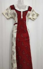 Comfortable Churidar Model Cotton Nighty, 55 Inches Long - Red + White - Image 4