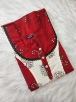 Comfortable Churidar Model Cotton Nighty, 55 Inches Long - Red + White - Image 3