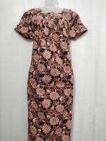 Front Open Cotton Nighty With Buttons, 55 Inches Long - Black - Image 4