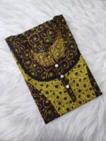 Comfortable Churidar Model Cotton Nighty, 55 Inches Long - Brown + Yellow - Image 3