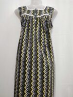 Front Open Cotton Nighty With Buttons, 55 Inches Long, Sleeveless- Black + Green - Image 4