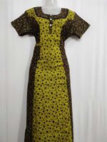Comfortable Churidar Model Cotton Nighty, 55 Inches Long - Brown + Yellow - Image 4