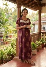 Front Open Alpine Nighty With Buttons, 55 Inches Long- Purple - Image 2