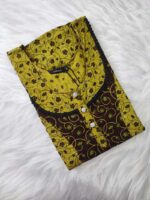 Comfortable Churidar Model Cotton Nighty, 55 Inches Long - Yellow + Brown - Image 3