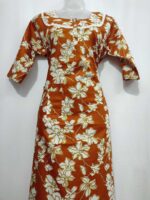 Comfortable Churidar Model Cotton Nighty, 55 Inches Long, 3/4th Sleeves - Orange - Image 4