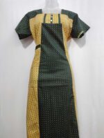 Comfortable Churidar Model Cotton Nighty, 55 Inches Long - Yellow + Dark Green - Image 4