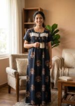 Front Open Alpine Nighty With Buttons, 55 Inches Long- Black - Image 2