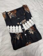 Front Open Alpine Nighty With Buttons, 55 Inches Long- Black - Image 3