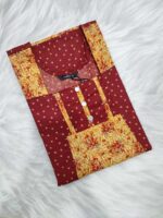 Comfortable Churidar Model Cotton Nighty, 55 Inches Long - Maroon + Yellow - Image 3