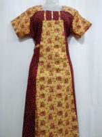 Comfortable Churidar Model Cotton Nighty, 55 Inches Long - Maroon + Yellow - Image 4