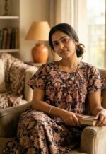 Traditional Cotton Nighty, 55 Inches Length - Black