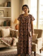 Traditional Cotton Nighty, 55 Inches Length - Black - Image 2