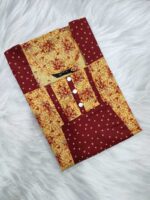 Comfortable Churidar Model Cotton Nighty, 55 Inches Long - Maroon + Yellow - Image 3