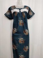 Front Open Alpine Nighty With Buttons, 55 Inches Long- Green - Image 4