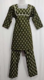 Night Suit In Cambric Cotton Fabric - Short Top And Pants - Green - Image 4
