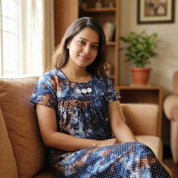 Traditional Chungidi Nighty, 55 Inches Length - Blue