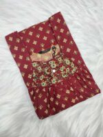 Traditional Cotton Nighty, 55 Inches Length - Maroon - Image 3