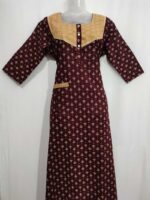 Comfortable Churidar Model Ajrakh Nighty, 55 Inches Long, 3/4th Sleeves, Hacoba Yoke - Maroon - Image 4